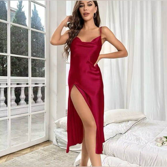 Sliky Solid Night Dress Vocation Spaghetti Strap Sleep Dress Women's Sleepwear - Picture 3 of 5